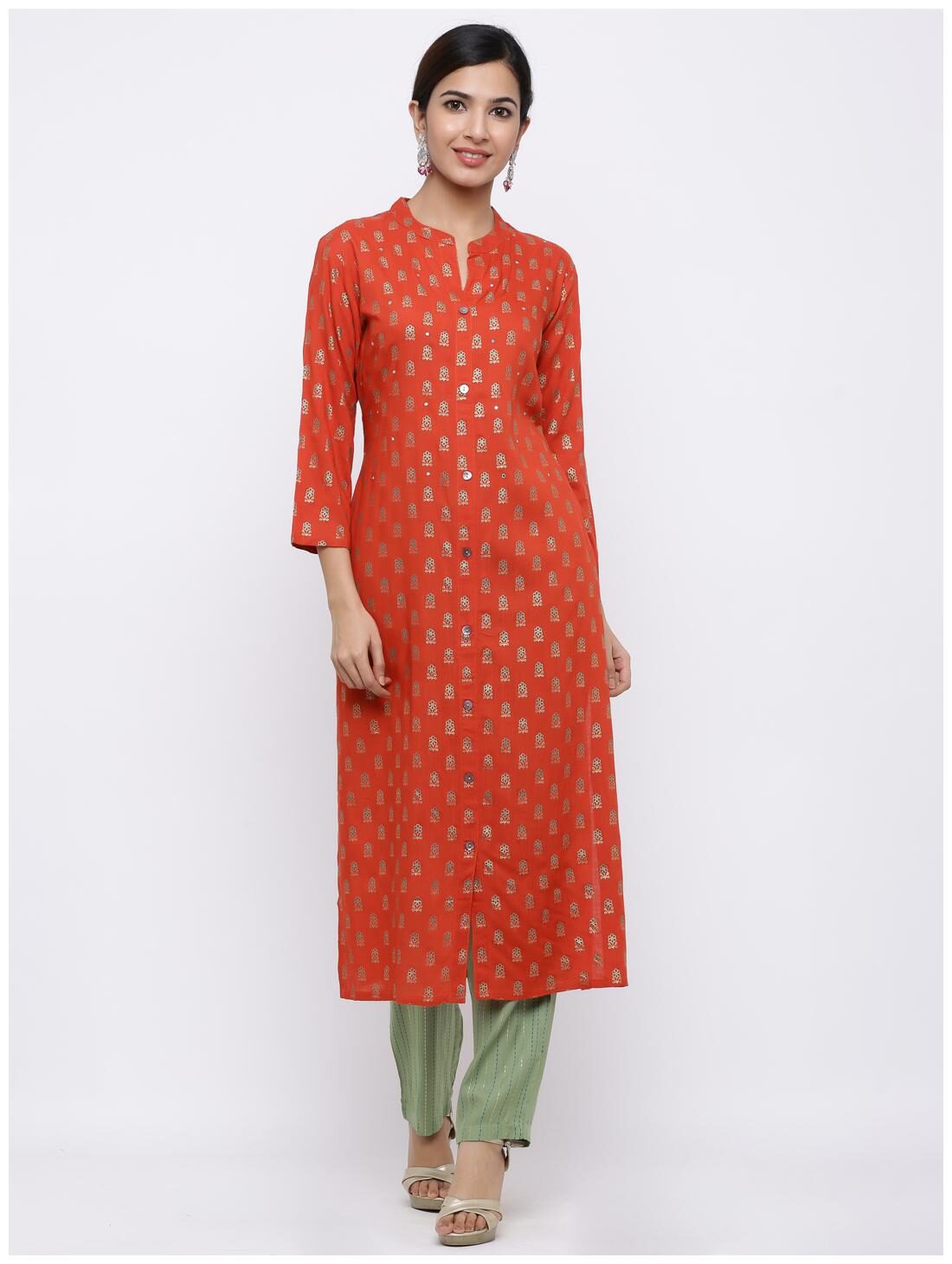 

Palakh Women Red Printed Straight Kurta With Palazzo
