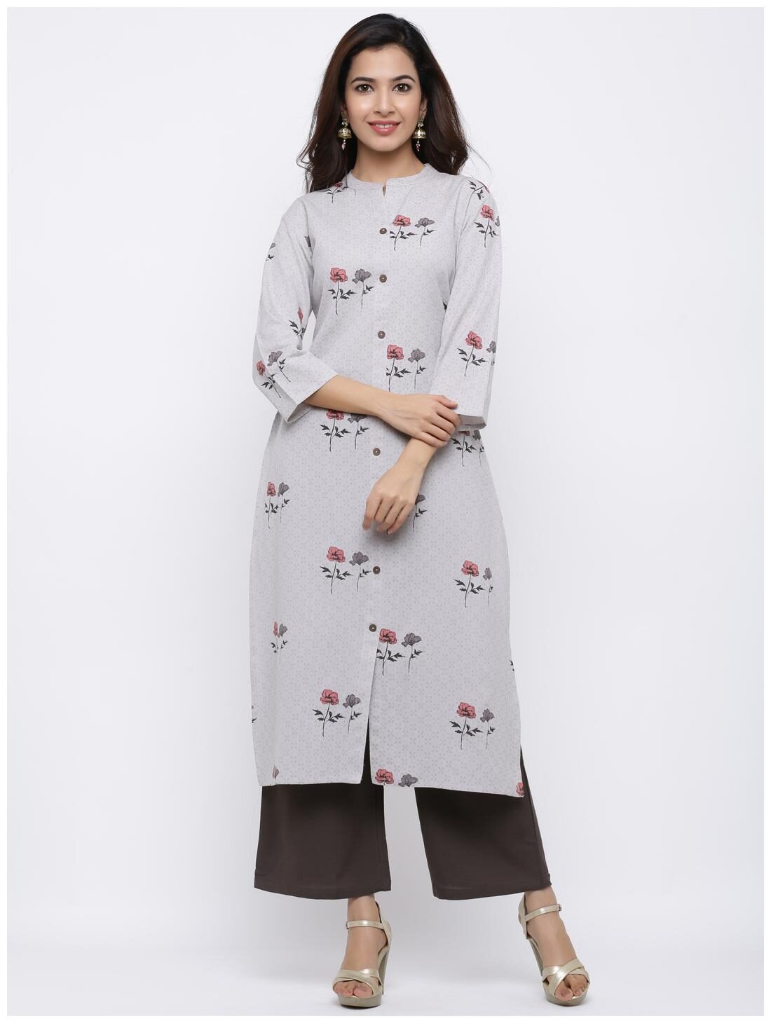 

Palakh Women Grey Floral Straight Kurta With Palazzo