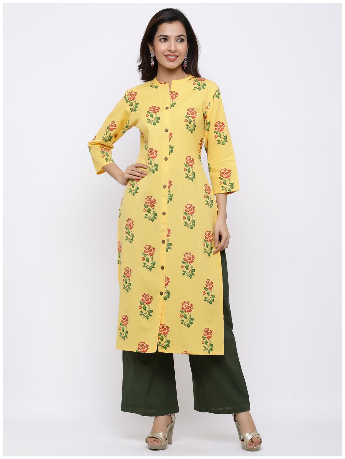 

Palakh Women Yellow Floral Straight Kurta With Palazzo