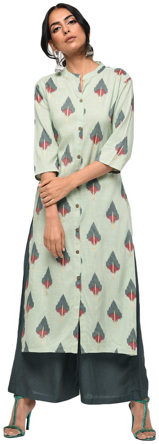 

Palakh Women Turquoise Printed Straight Kurta With Palazzo