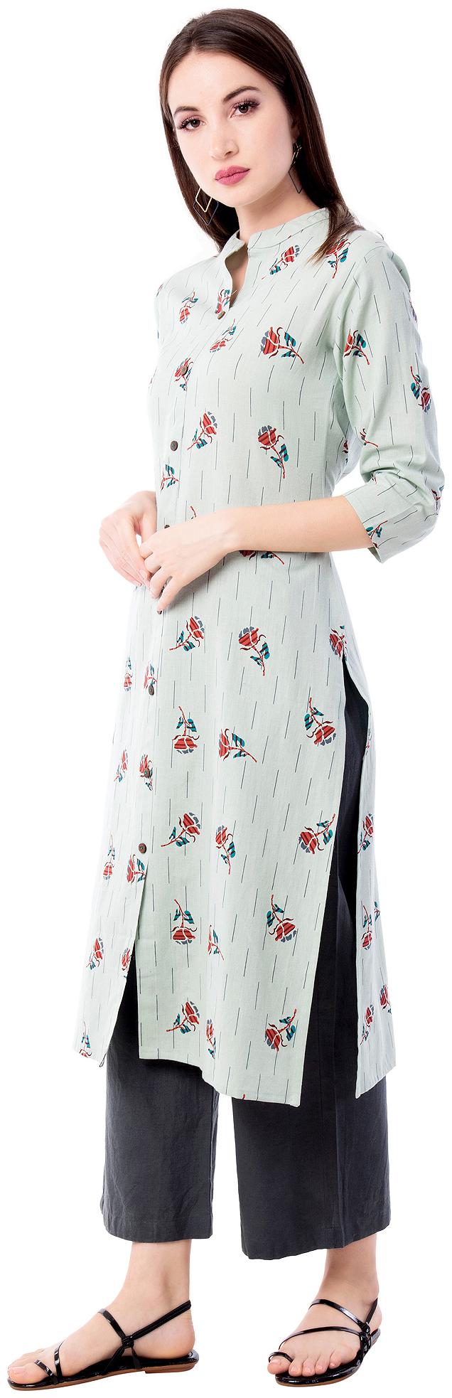 

Palakh Women Turquoise Floral Straight Kurta With Palazzo