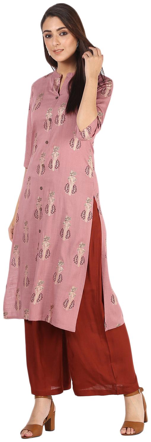 

Palakh Women Purple Printed Straight Kurta With Palazzo