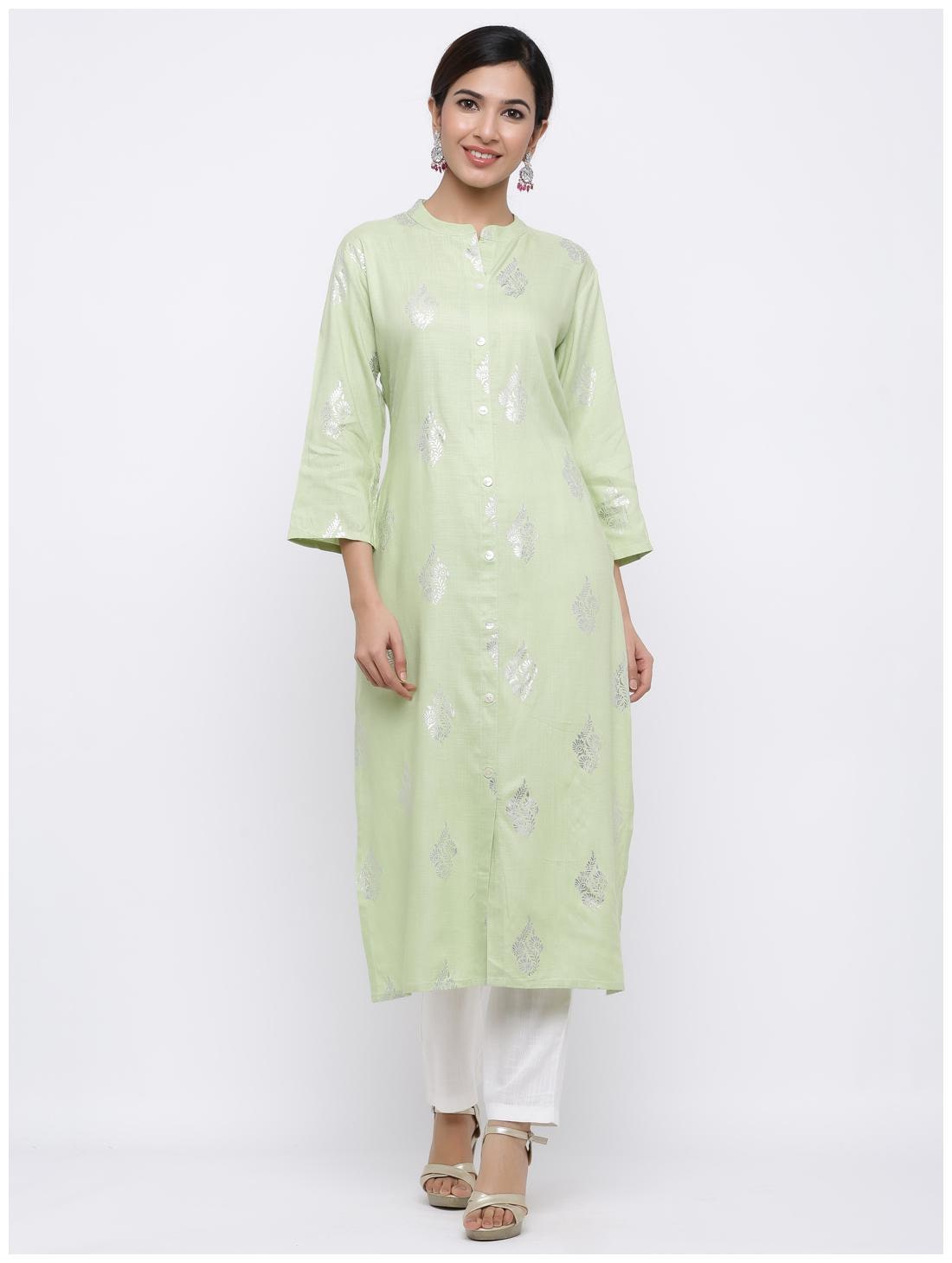

Palakh Women Viscose Rayon Foil Print Kurta Green