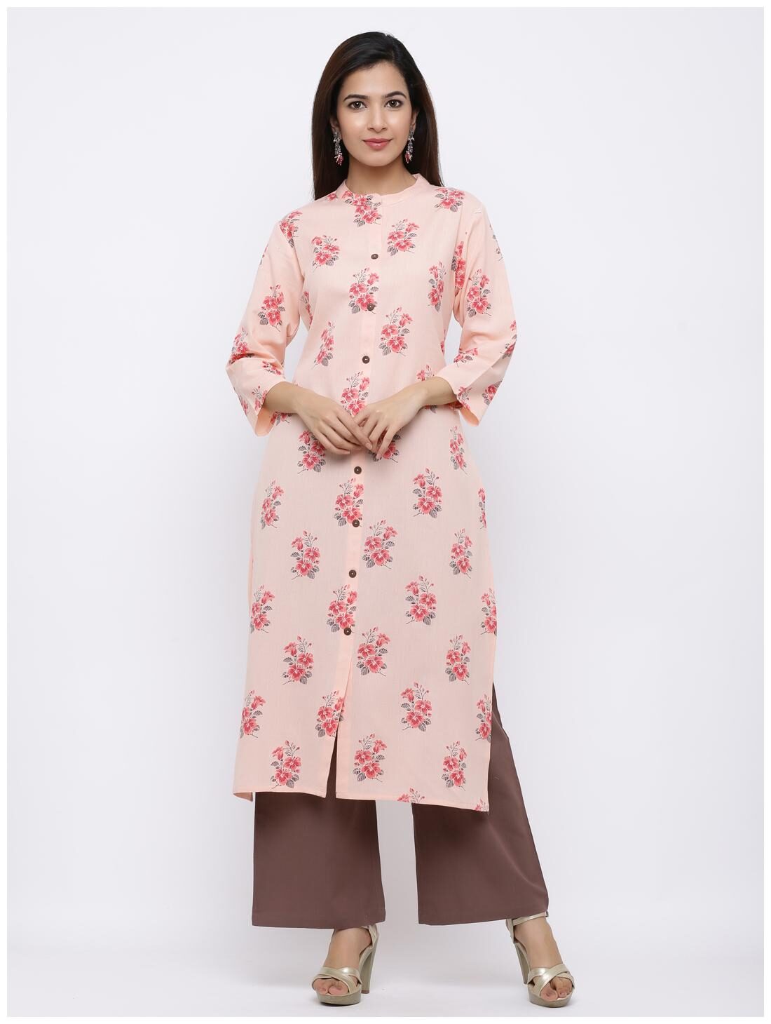

Palakh Women Peach Floral Straight Kurta With Palazzo