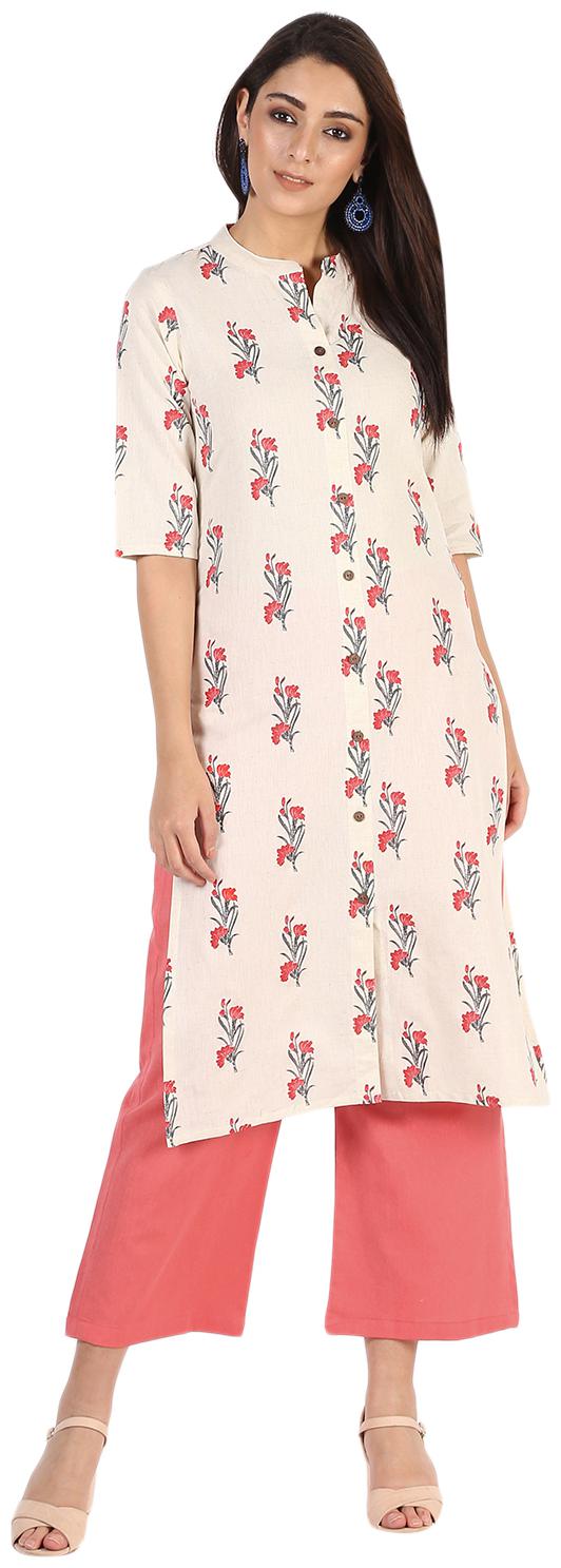 

Palakh Women Pink Floral Straight Kurta With Palazzo