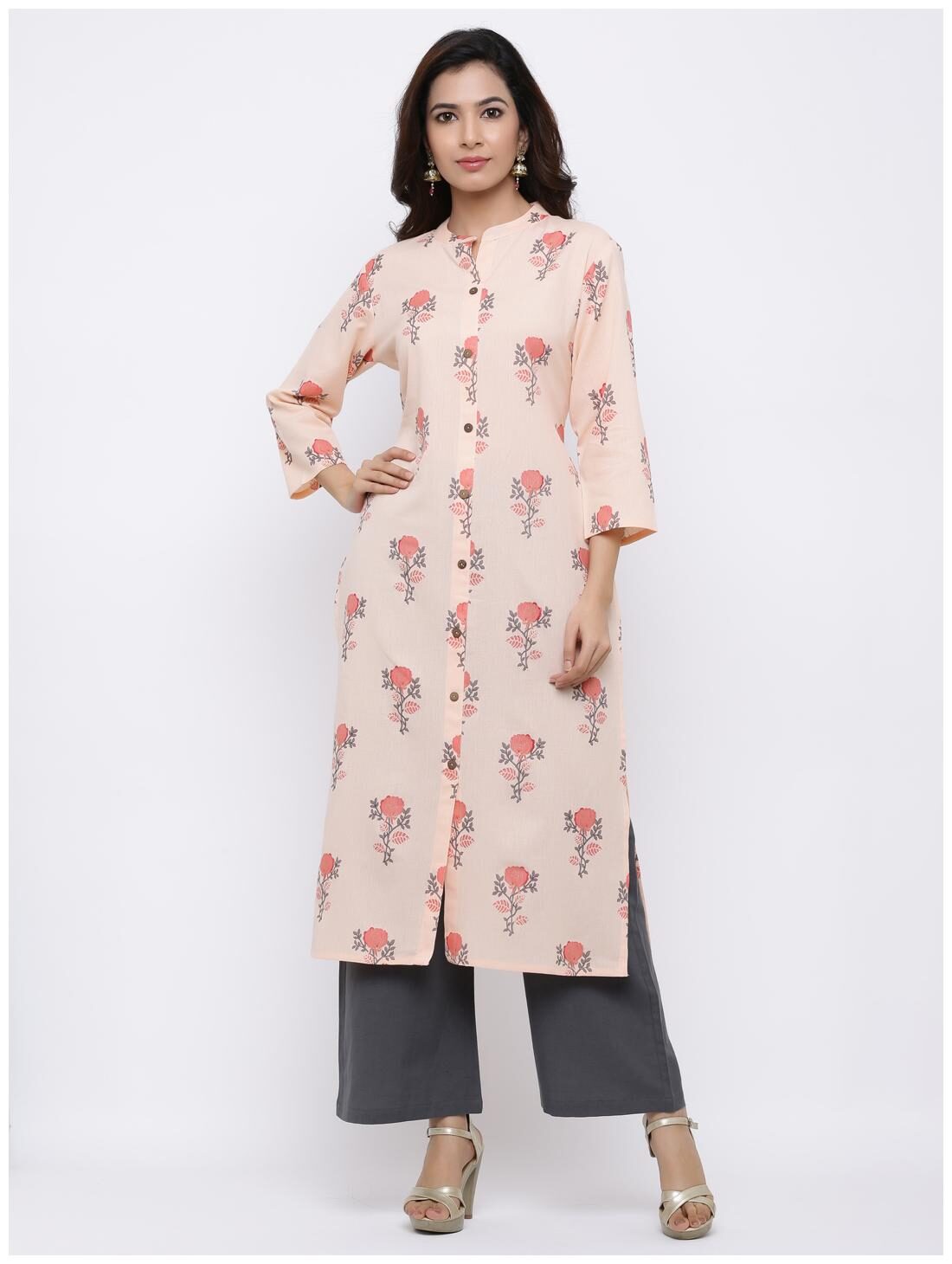 

Palakh Women Peach Floral Straight Kurta With Palazzo