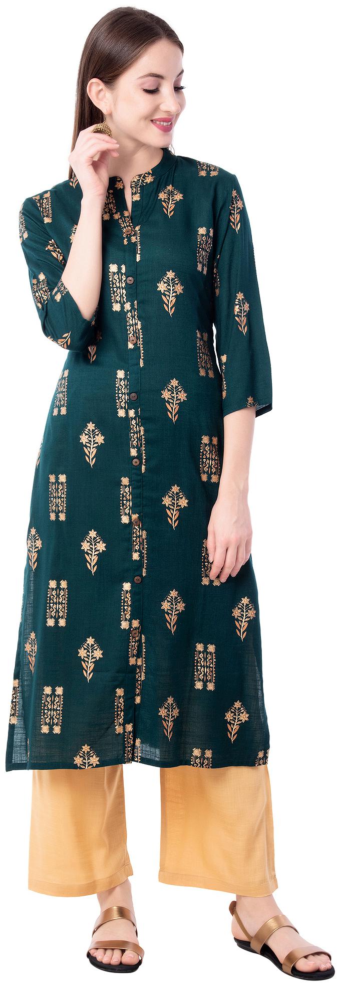 

Palakh Women Viscose Rayon Printed Kurta Green