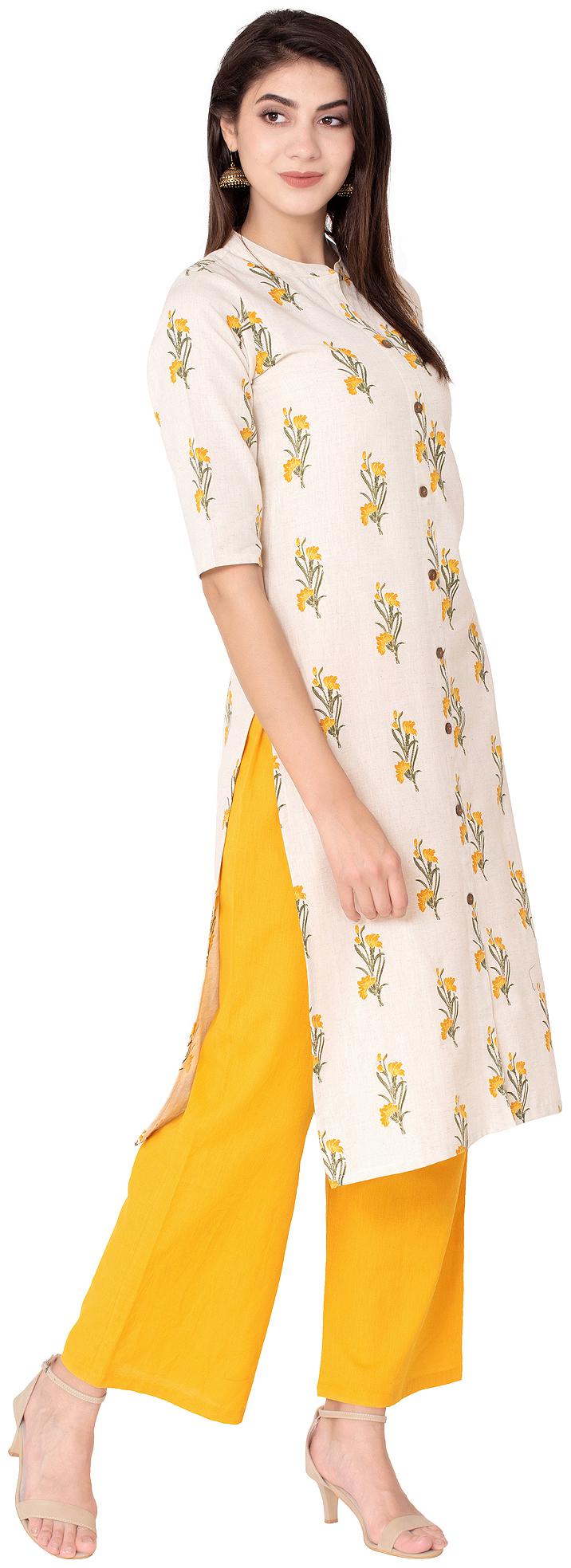 

Palakh Women Yellow Floral Straight Kurta With Palazzo