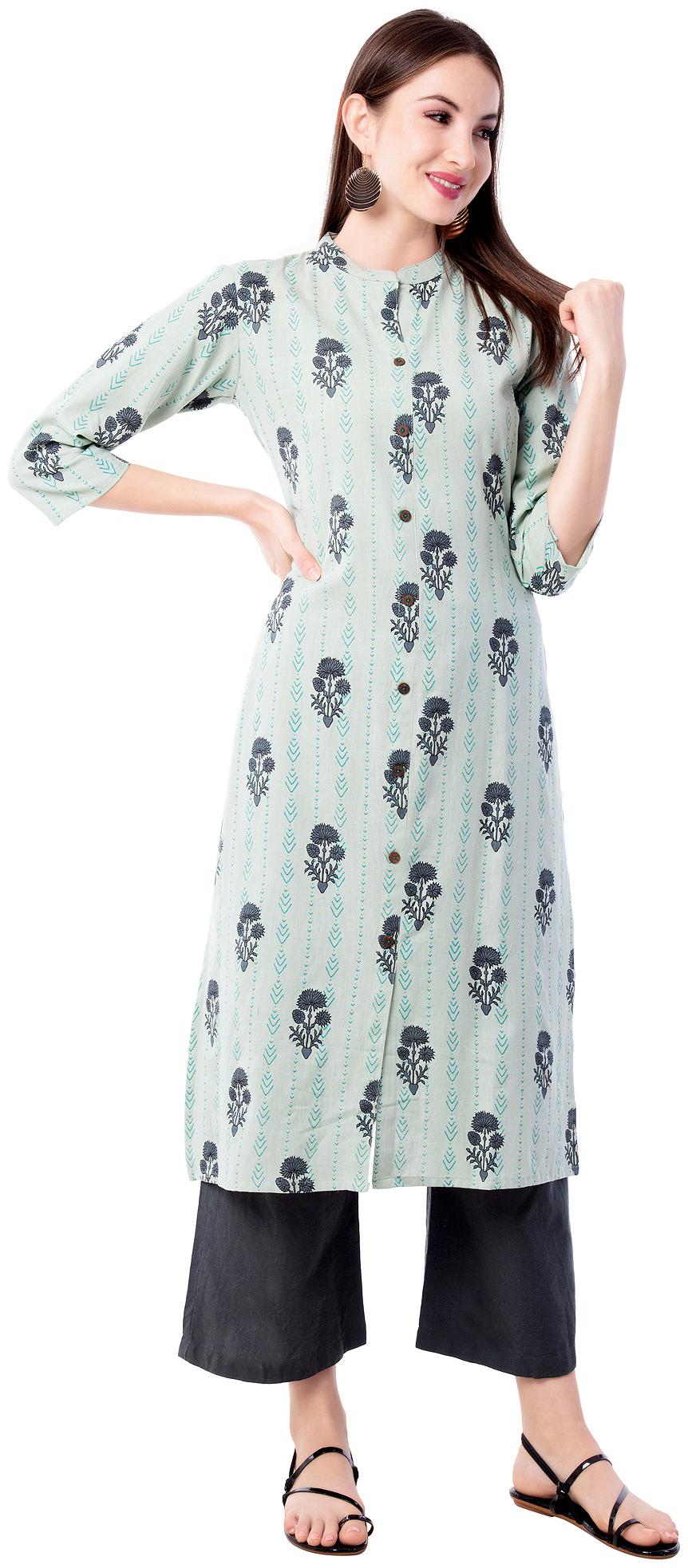 

Palakh Women Turquoise Floral Straight Kurta With Palazzo