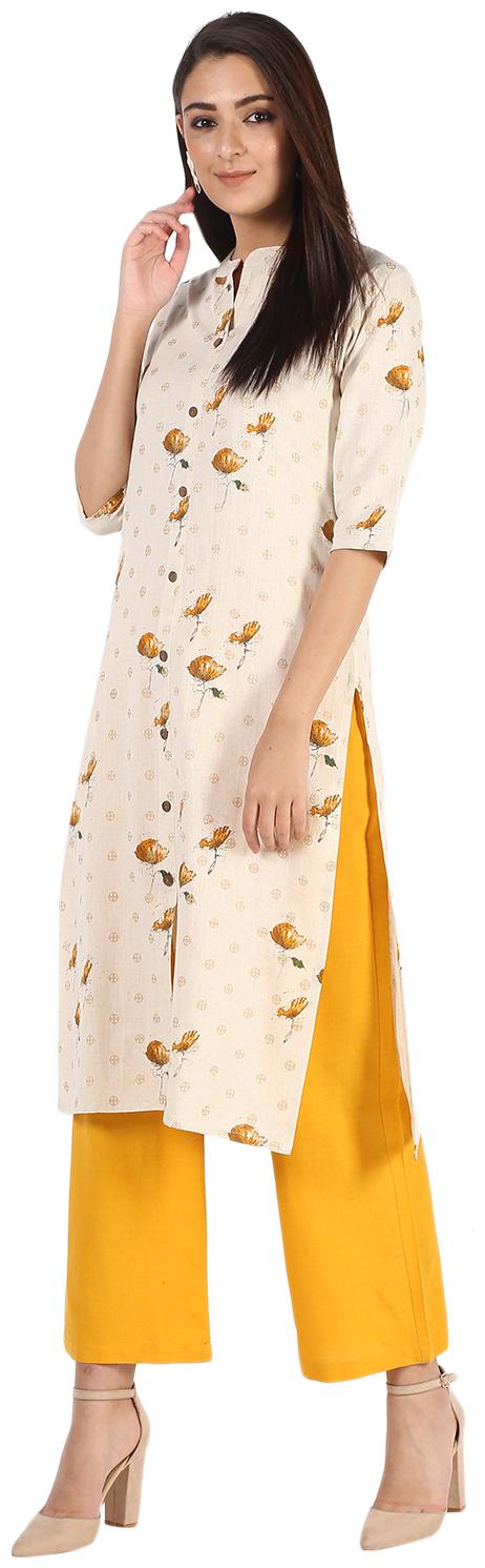 

Palakh Women Mustard Floral Straight Kurta With Palazzo