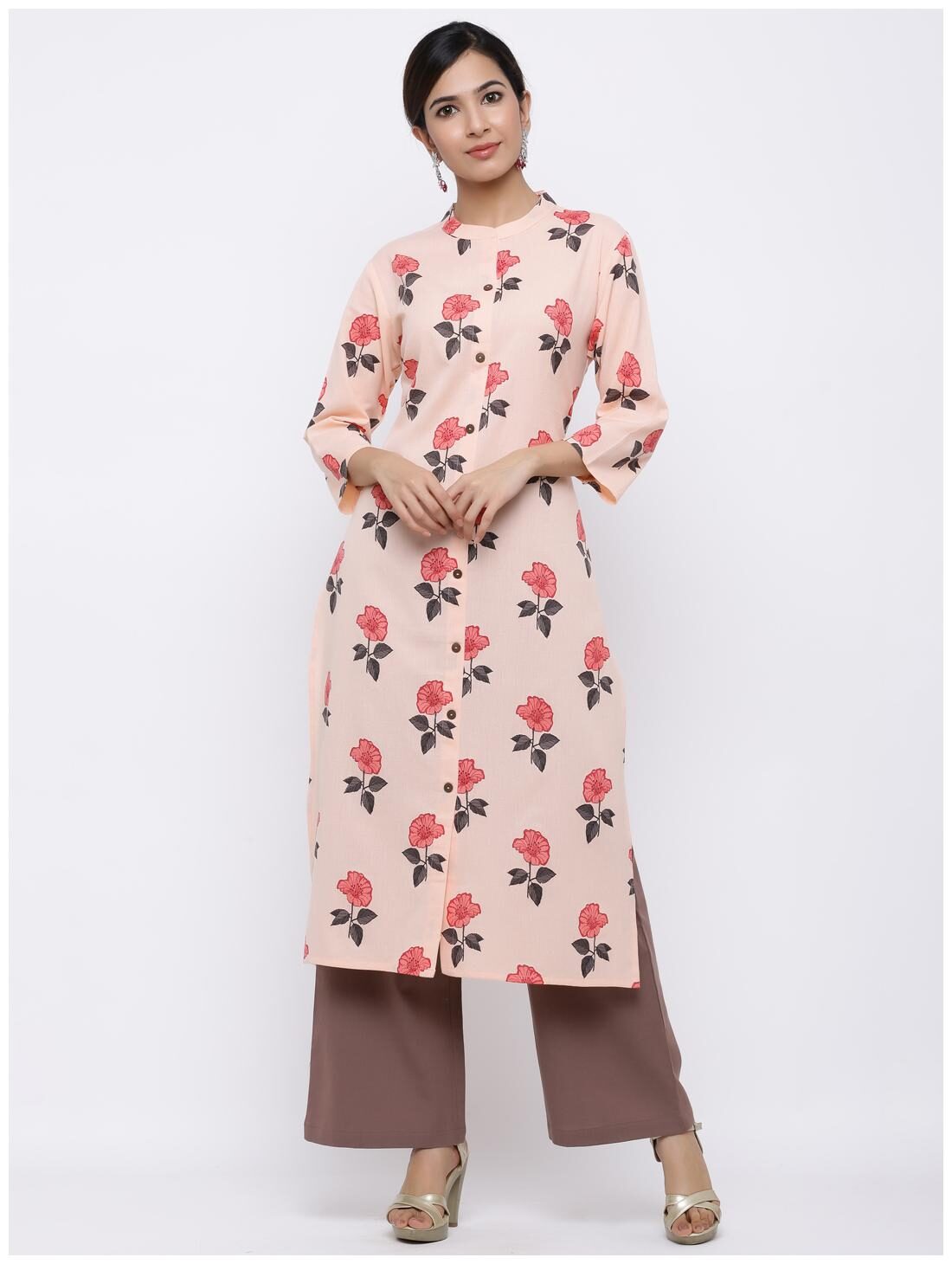 

Palakh Women Peach Floral Straight Kurta With Palazzo