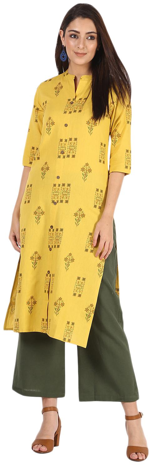 

Palakh Women Yellow Floral Straight Kurta With Palazzo