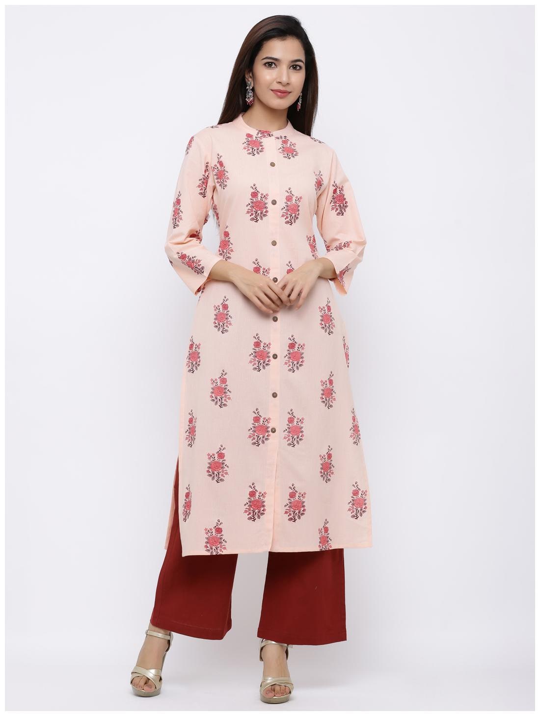 

Palakh Women Peach Floral Straight Kurta With Palazzo