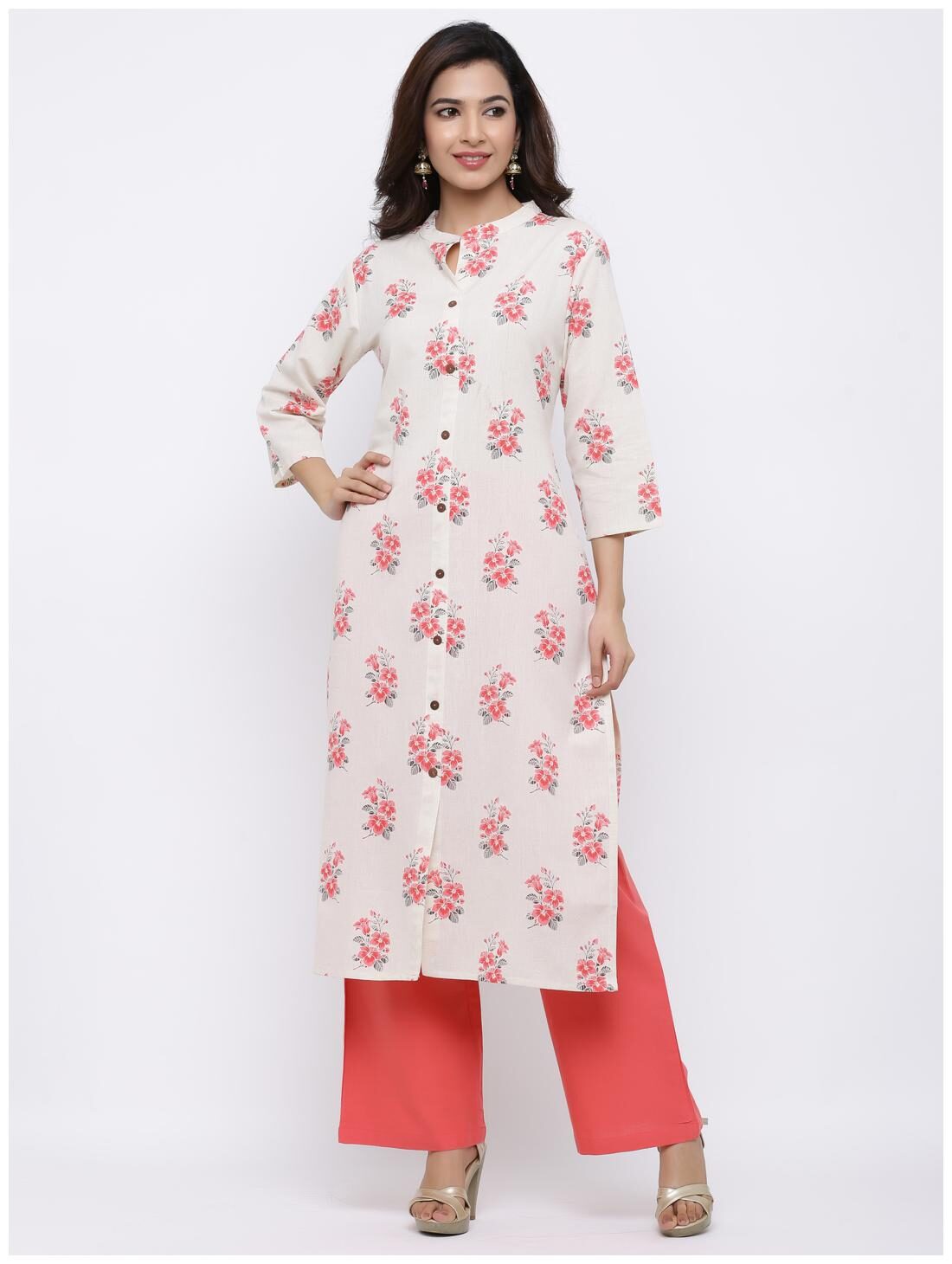 

Palakh Women Pink Floral Straight Kurta With Palazzo