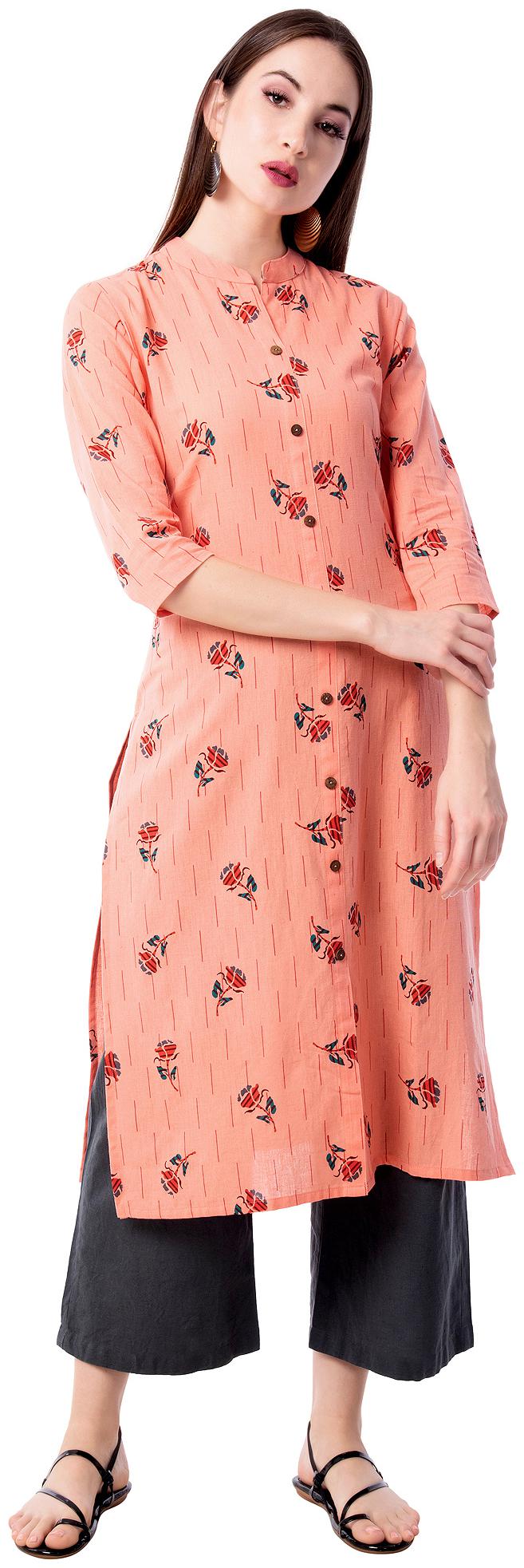 

Palakh Women Peach Floral Straight Kurta With Palazzo