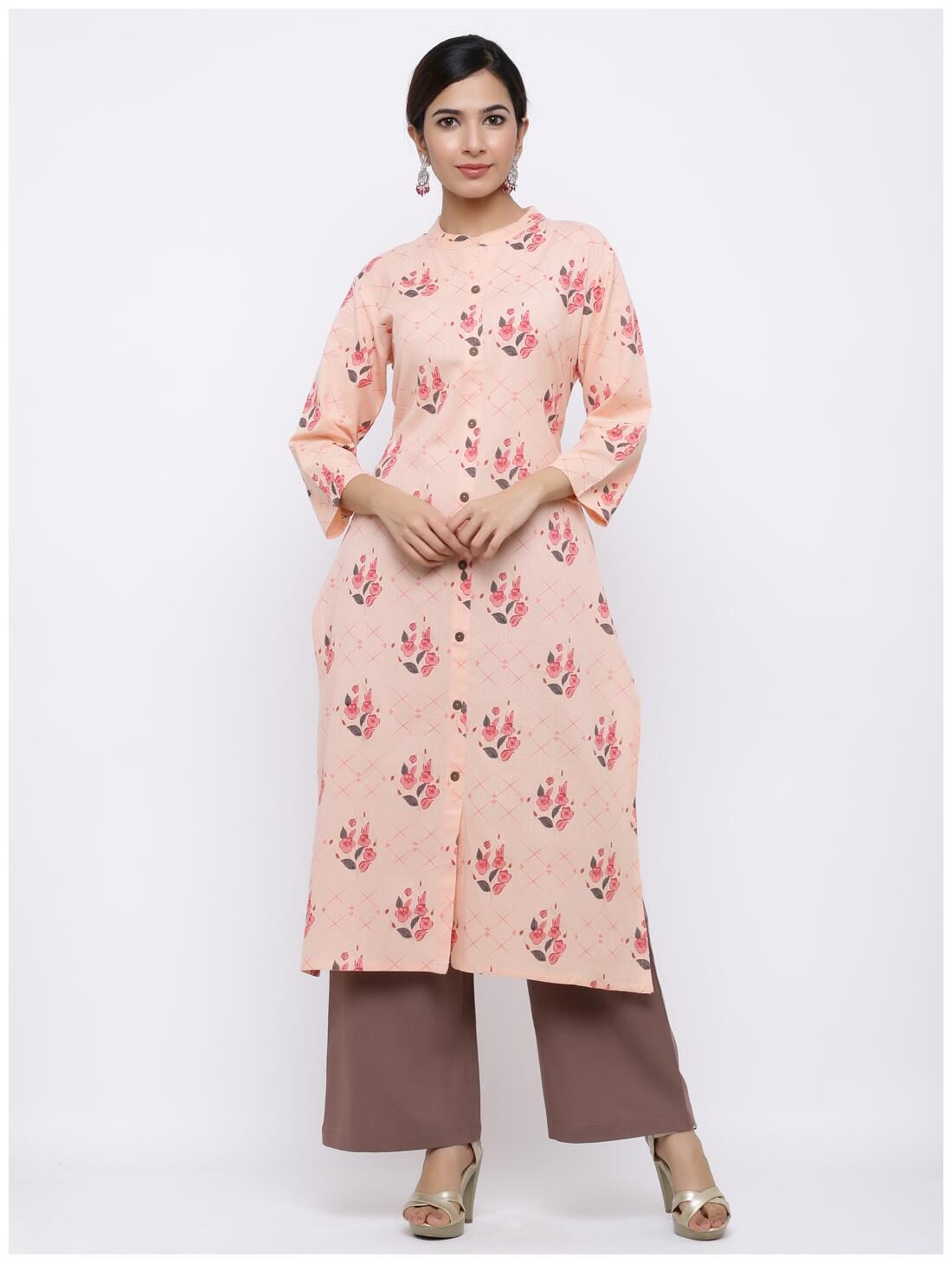 

Palakh Women Peach Floral Straight Kurta With Palazzo