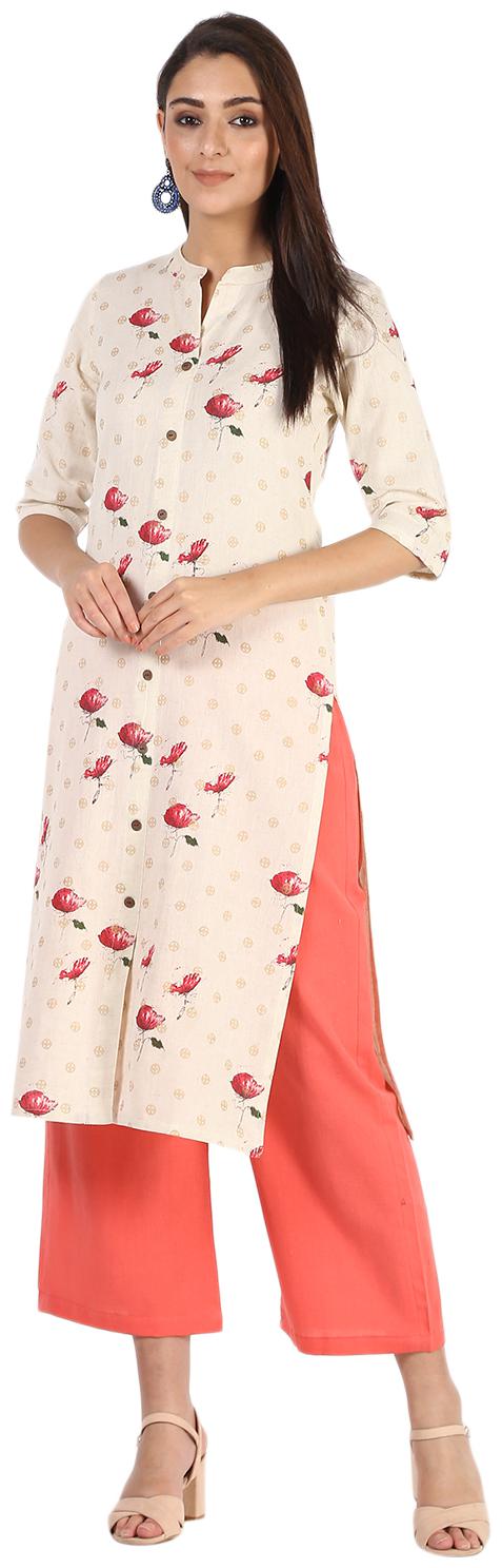 

Palakh Women White Floral Straight Kurta With Palazzo