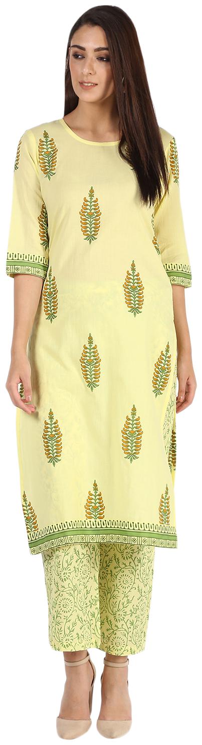 

Palakh Women Green Printed Straight Kurta With Palazzo