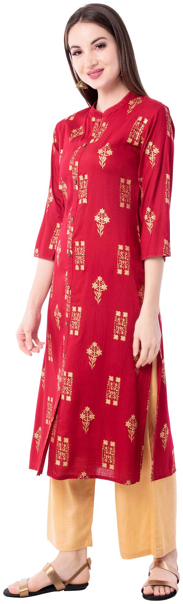 

Palakh Women Red Printed Straight Kurta With Palazzo
