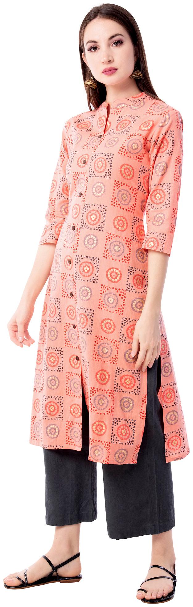 

Palakh Women Peach Bandhani Straight Kurta With Palazzo