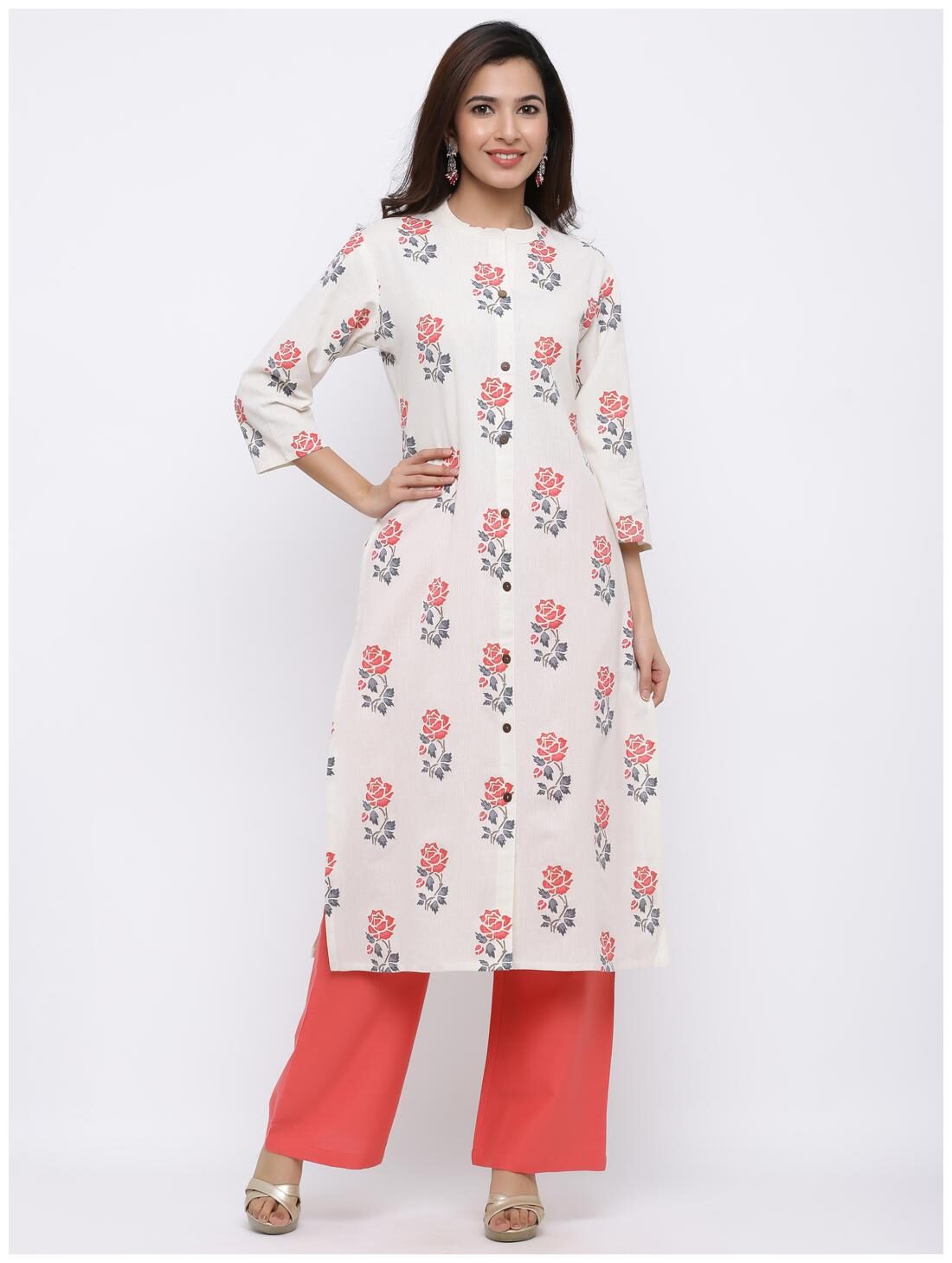 

Palakh Women White Floral Straight Kurta With Palazzo