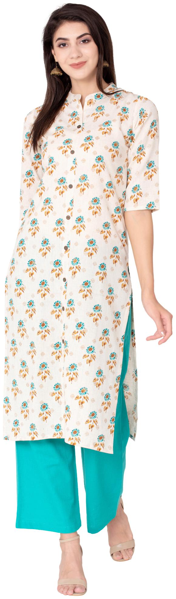 

Palakh Women White Floral Straight Kurta With Palazzo