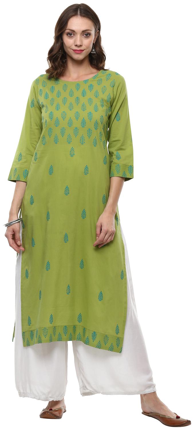

Palakh Women Green Floral Straight Kurta