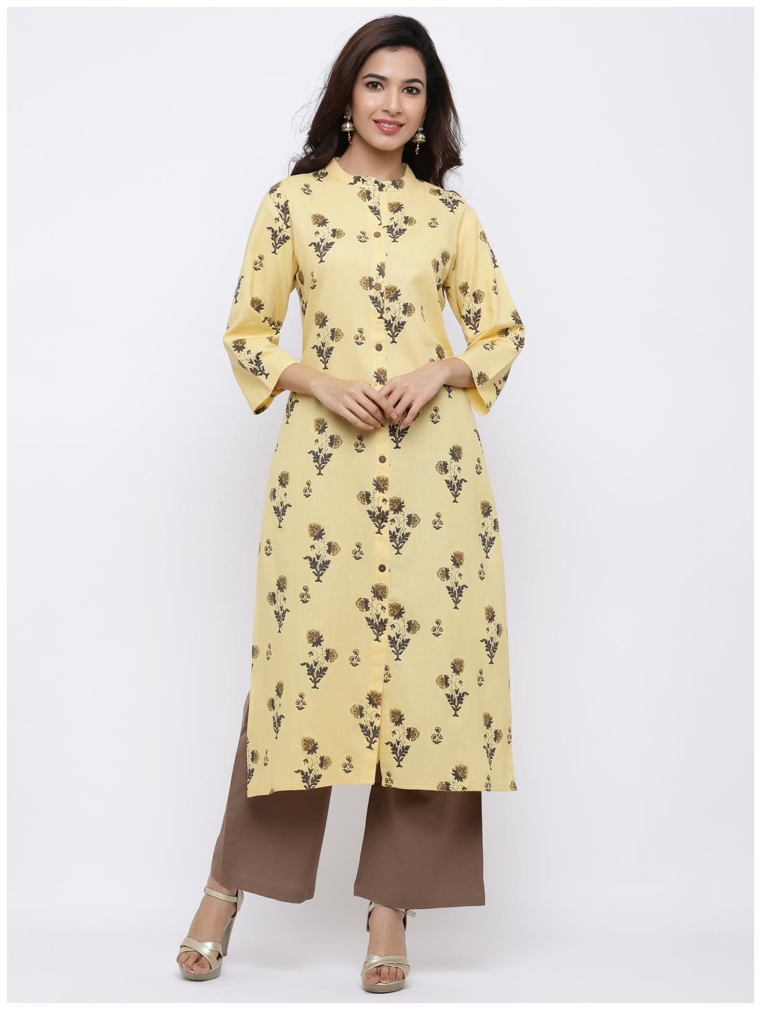 

Palakh Women Yellow Floral Straight Kurta With Palazzo