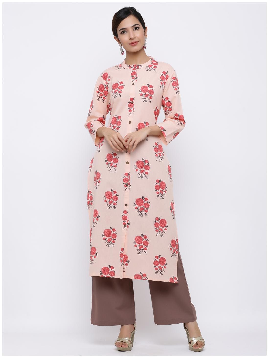 

Palakh Women Peach Floral Straight Kurta With Palazzo