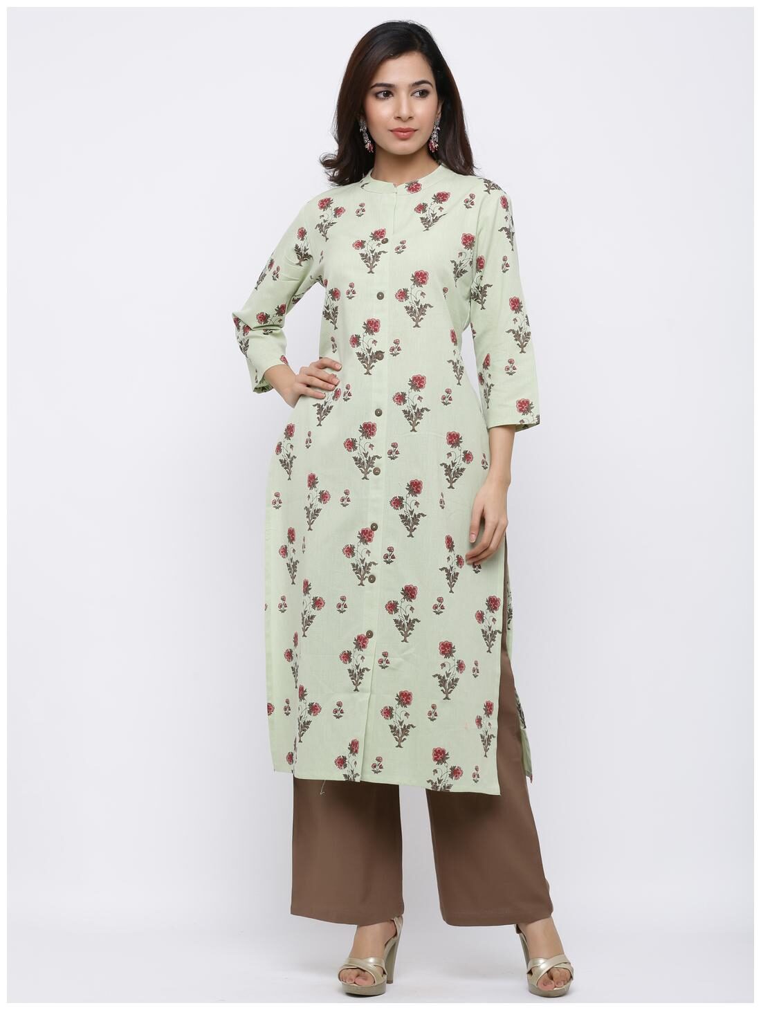 

Palakh Women Green Floral Straight Kurta With Palazzo