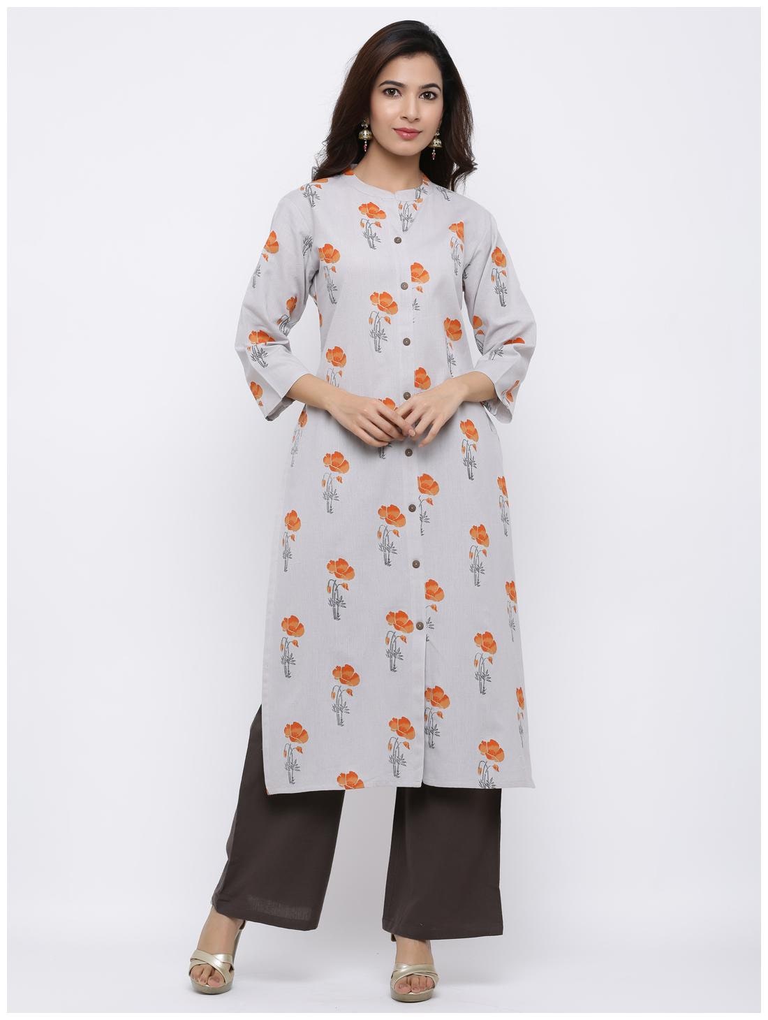 

Palakh Women Grey Floral Straight Kurta With Palazzo
