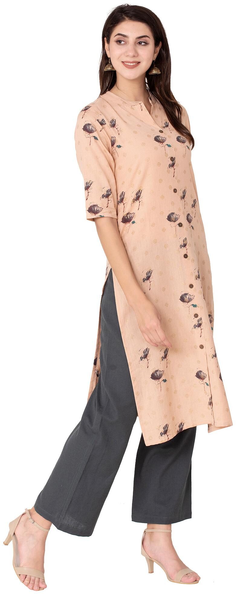 

Palakh Women Peach Floral Straight Kurta With Palazzo
