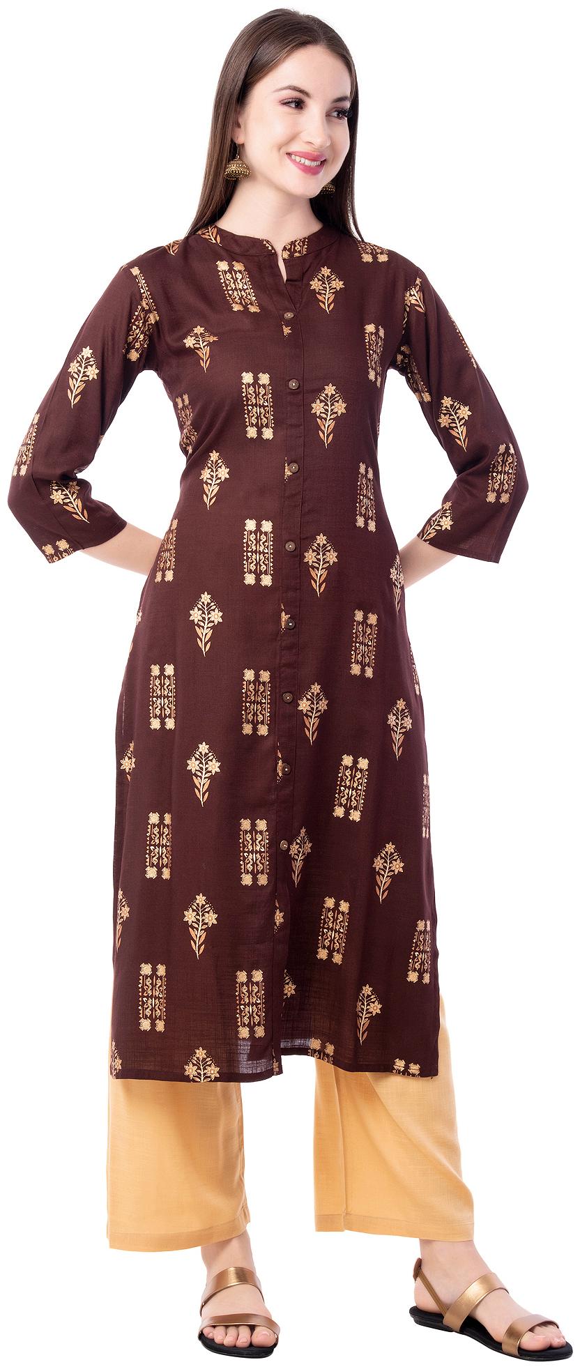 

Palakh Women Brown Printed Straight Kurta With Palazzo