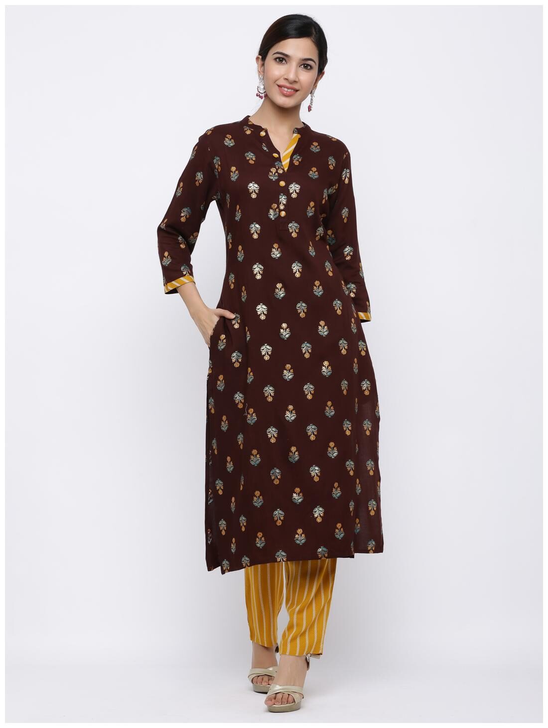 

Palakh Women Brown Printed Straight Kurta With Palazzo