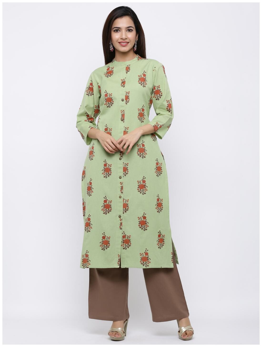 

Palakh Women Green Floral Straight Kurta With Palazzo