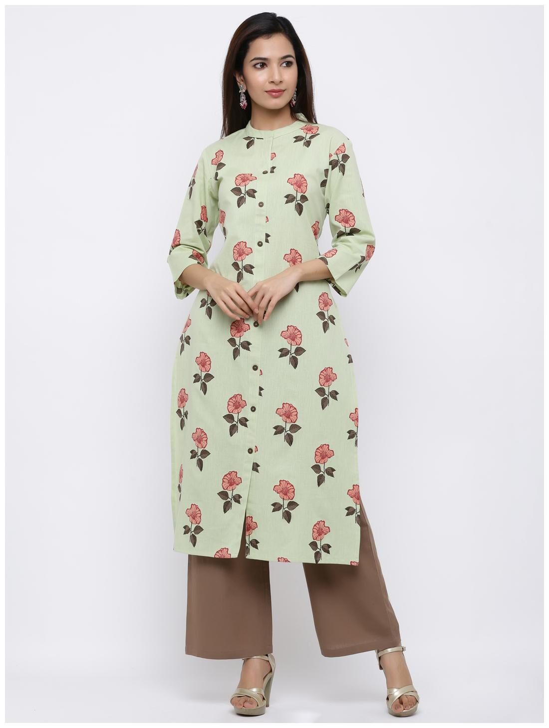 

Palakh Women Green Floral Straight Kurta With Palazzo