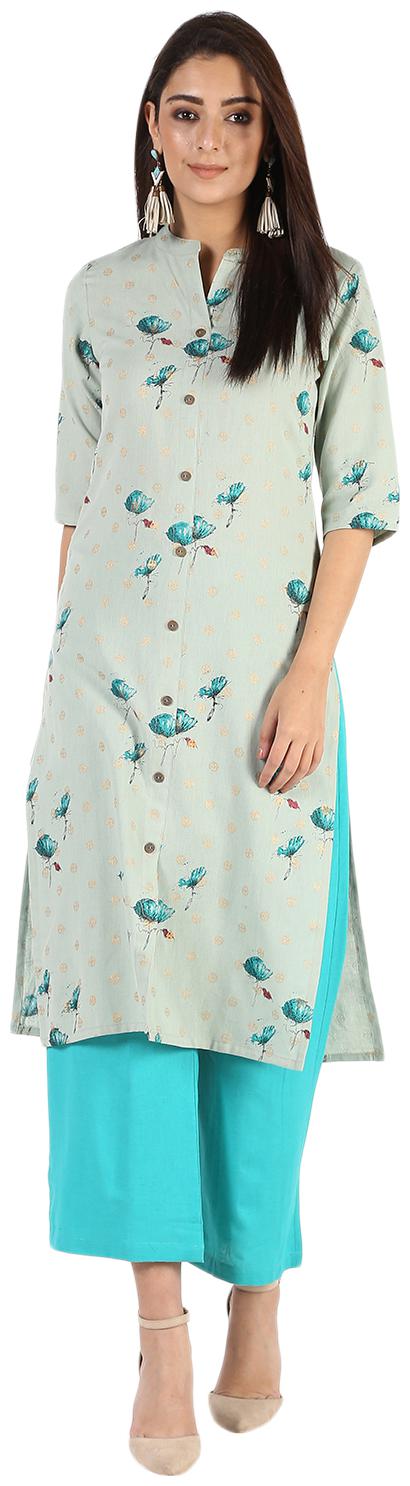 

Palakh Women Turquoise Floral Straight Kurta With Palazzo