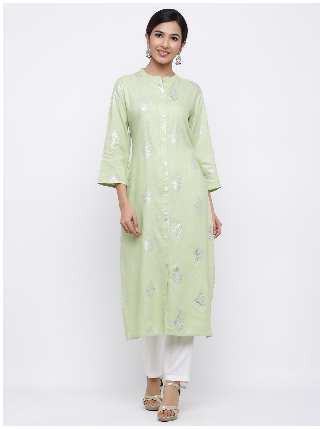 

Palakh Women Viscose Rayon Foil Print Kurta Green