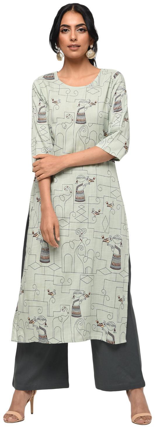 

Palakh Women Turquoise Printed Straight Kurta With Palazzo