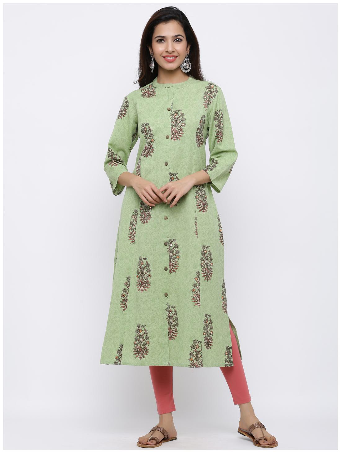 

Palakh Women Cotton Floral Kurta Green