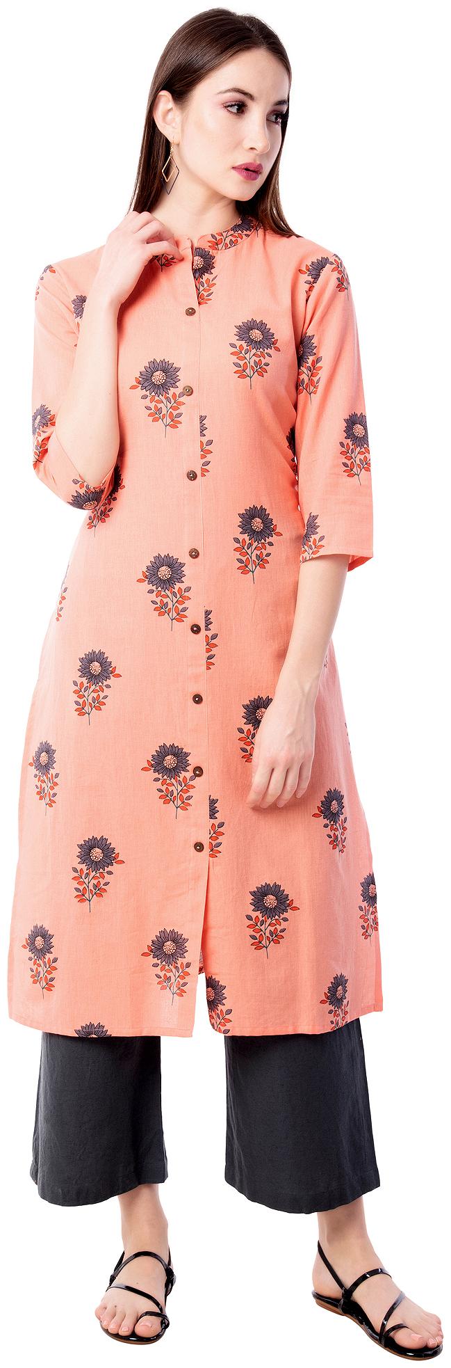 

Palakh Women Peach Floral Straight Kurta With Palazzo