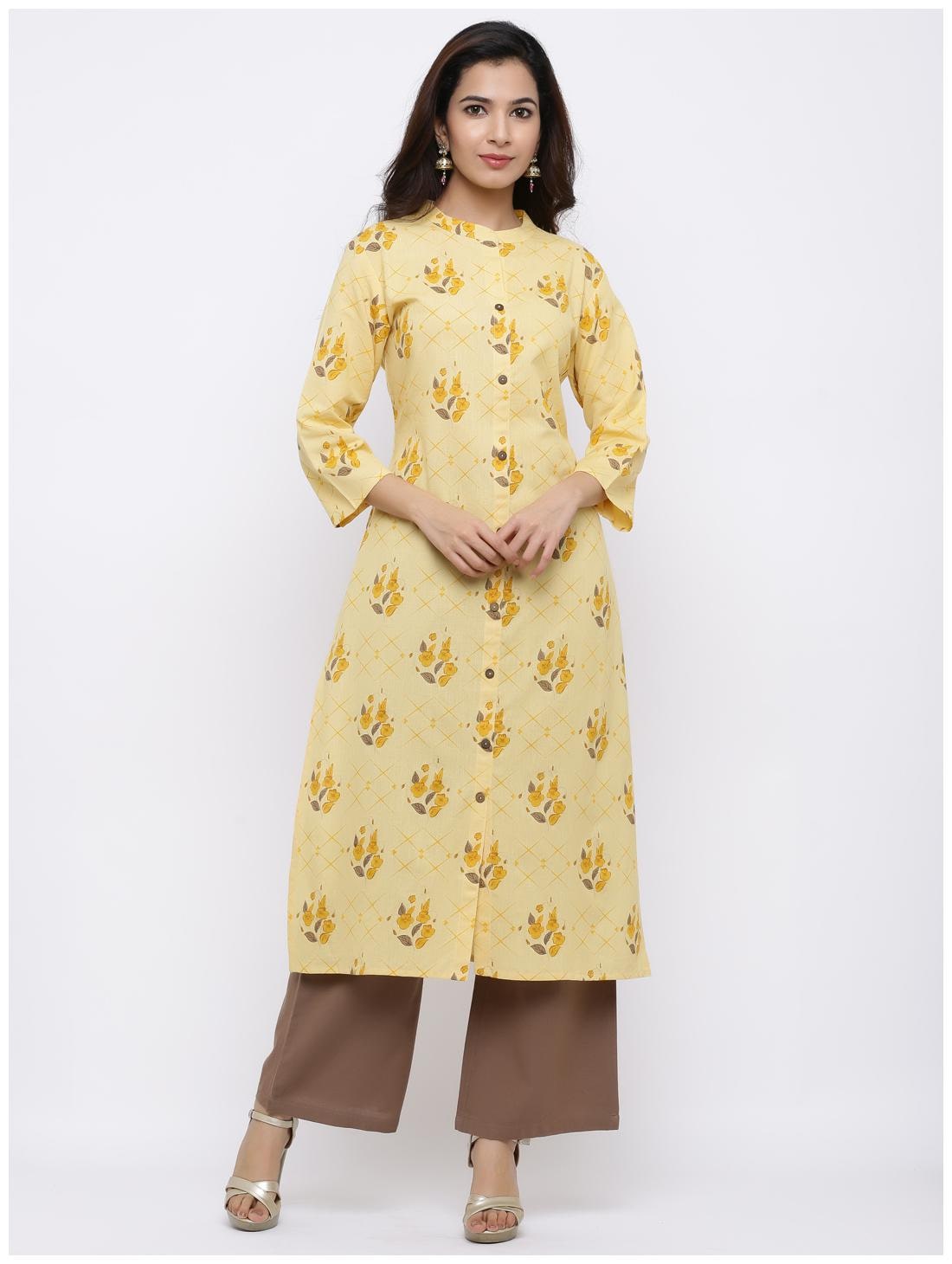 

Palakh Women Yellow Floral Straight Kurta With Palazzo