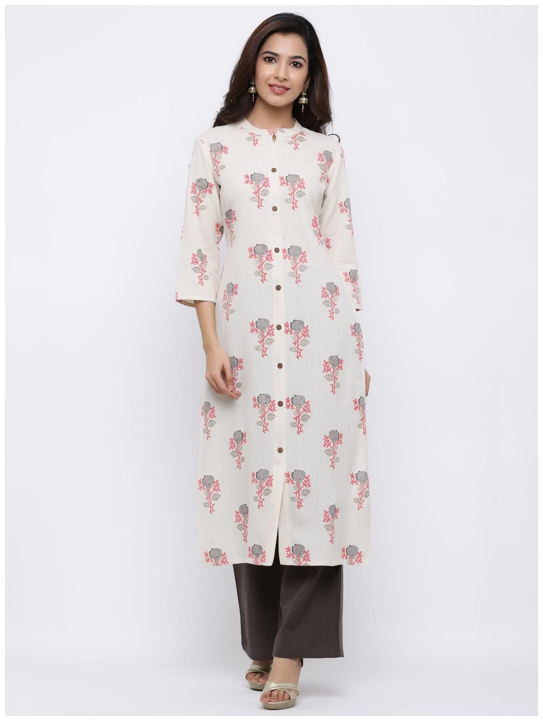 

Palakh Women White Floral Straight Kurta With Palazzo