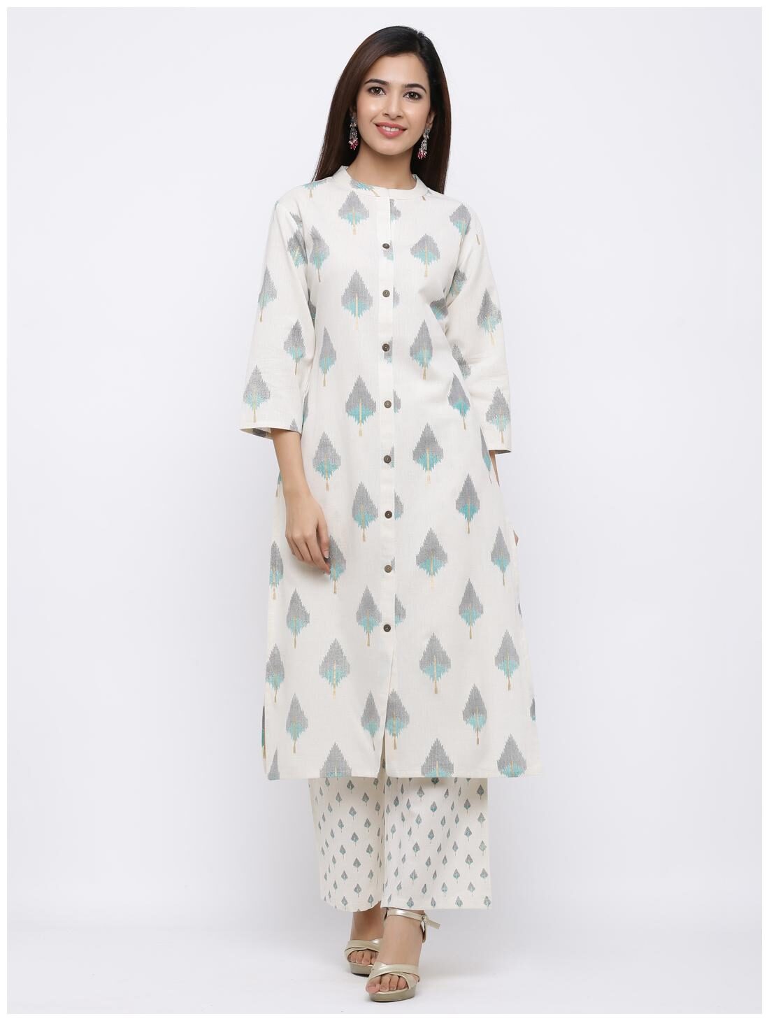 

Palakh Women Green Printed Straight Kurta With Palazzo