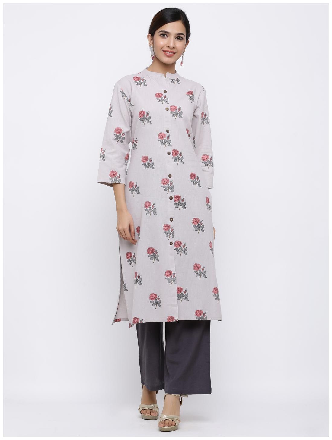 

Palakh Women Grey Floral Straight Kurta With Palazzo