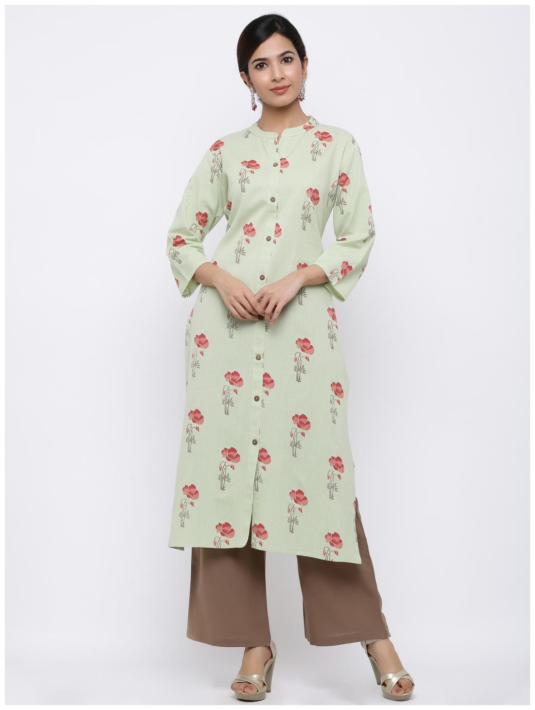 

Palakh Women Green Floral Straight Kurta With Palazzo