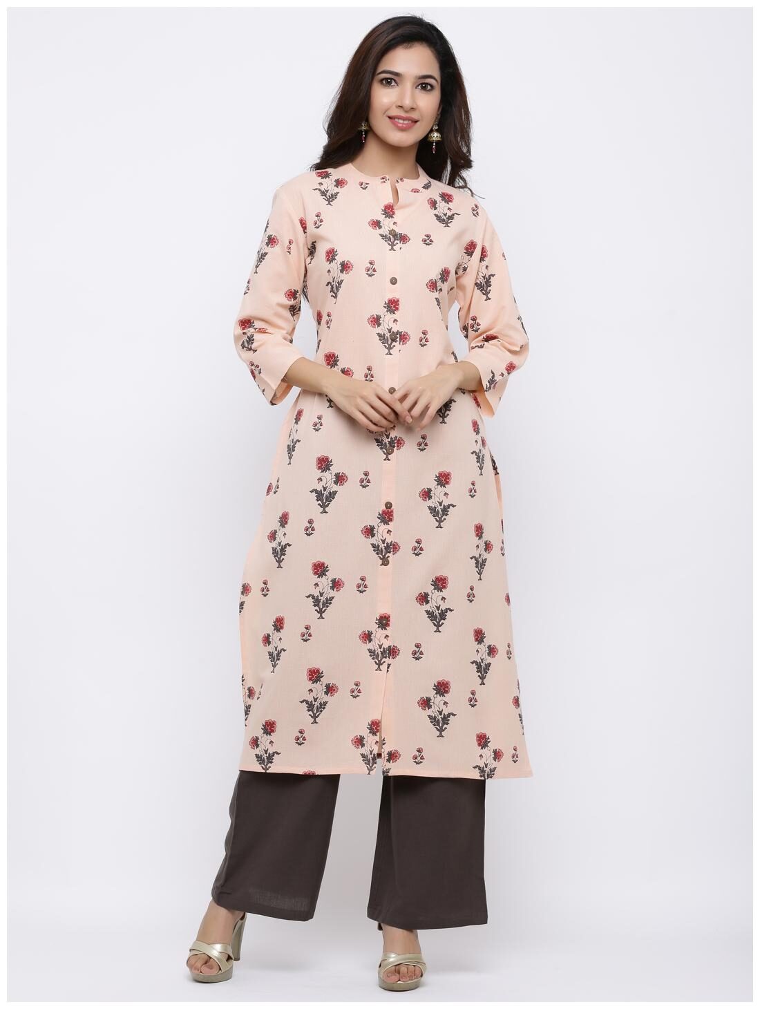 

Palakh Women Peach Floral Straight Kurta With Palazzo