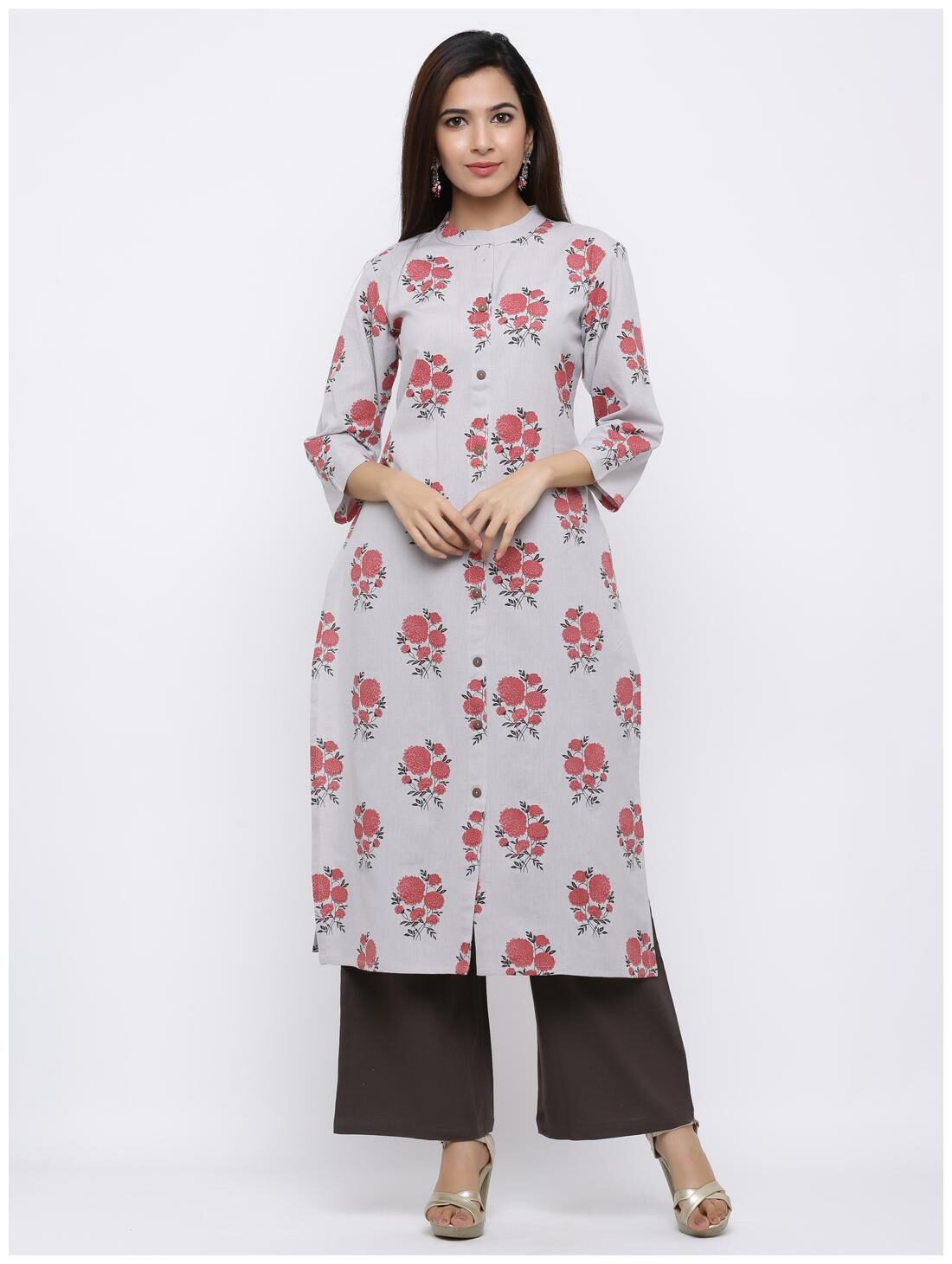 

Palakh Women Grey Floral Straight Kurta With Palazzo