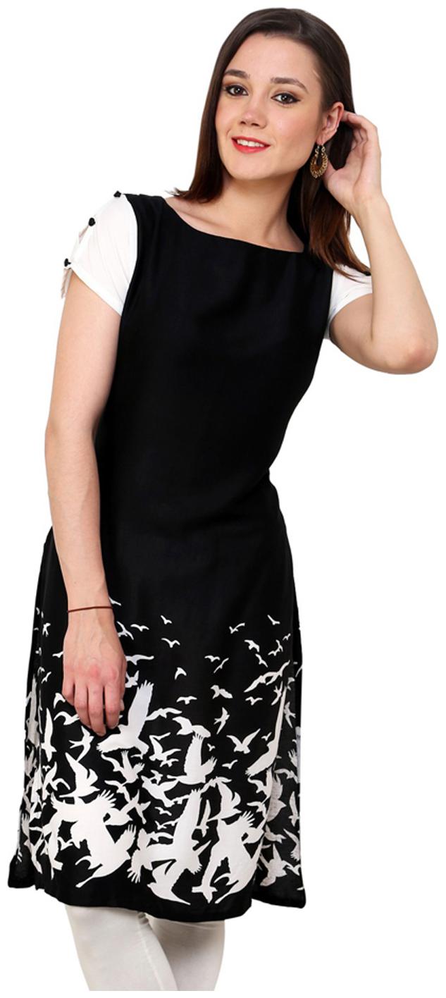 

Pannkh Women Black Printed Regular Kurta