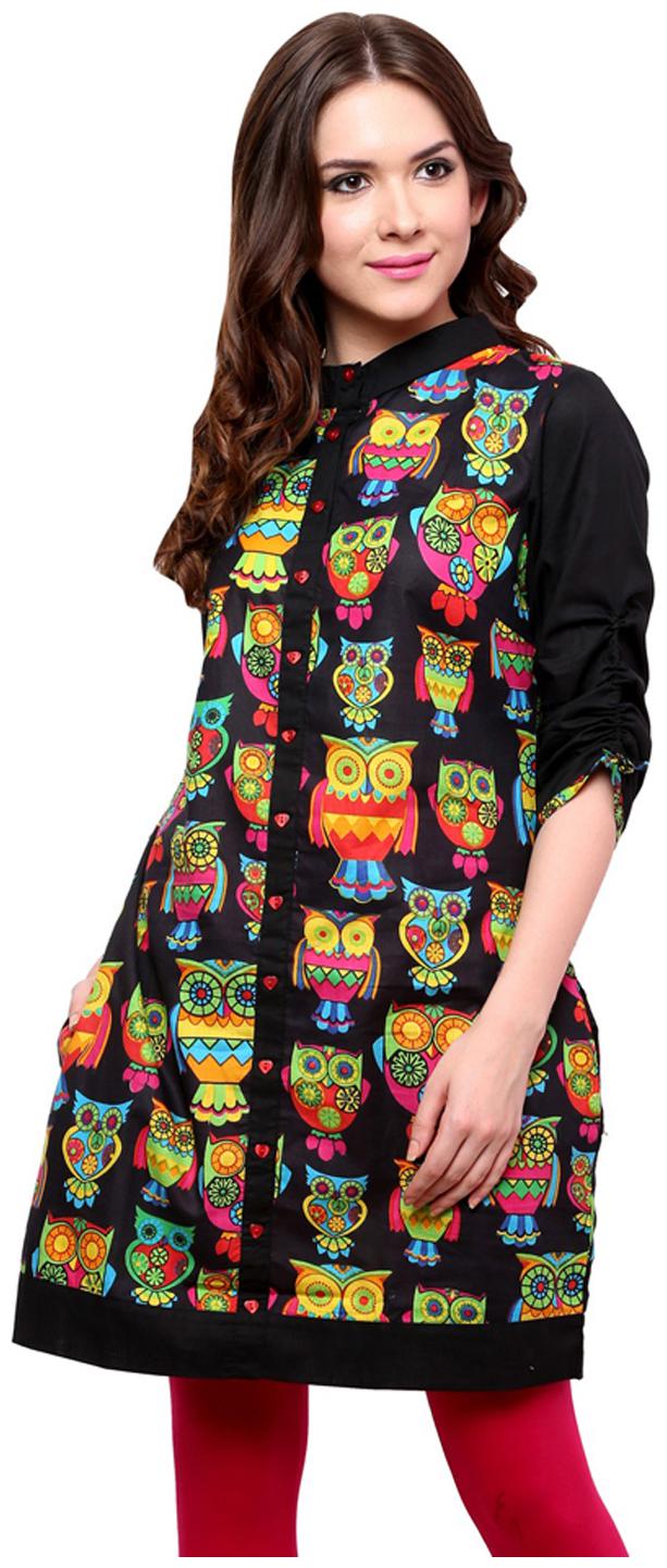 

Pannkh Women Black Printed Regular Kurta